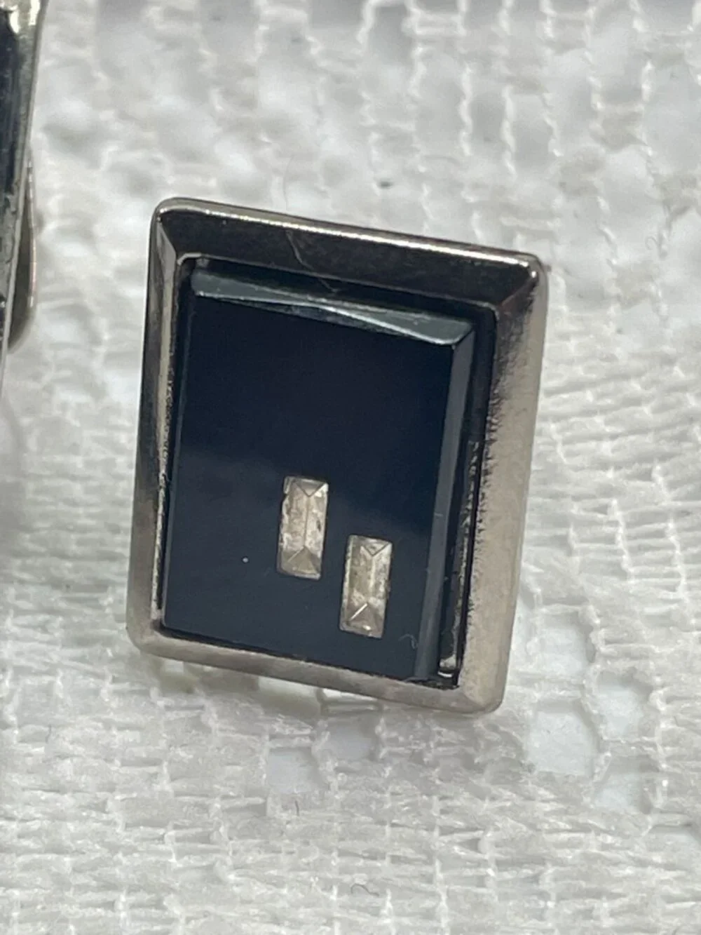 Set of 3 Men's Black Vintage cuff links and Tie clip set.